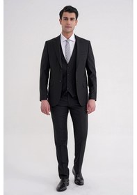 Resim Efor Slim Fit Çift Yırtmaç Dokulu %97 Yün Esnek Siyah Yelekli Klasik Takım Elbise Tk 936 Siyah 
