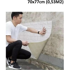 Resim 70X77CM(0,53M2) Kendinden Yapışkanlı Beyaz Esnek Sünger Beyaz Tuğla Duvar Kağıdı Paneli Köpük 