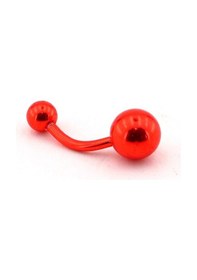 Resim Top Uçlu Kırmız Parlak Çelik Göbek Banana Piercing P438B Kırmızı 