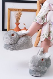 Resim Slipcat Tavşan Figürlü Gri Peluş Panduf Ev Pandufu Unisex 