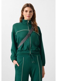 Resim Yeşil Yumuşak Dokulu Dik Yaka Oversize Lastikli Kadın Eşofman Takım - 95349 Yeşil 