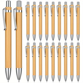 Resim 100 Adet EcoPens Bambu Ahşap Tükenmez Kalem, 1.0mm Orta Uç, Geri Çekilebilir, Yuvarlak Gövde, Siyah Mürekkep, Ofis ve Okul Yazma Kırtasiye 