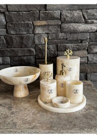 Resim Bal Mermer Gold Mercan Aksesuarlı 8 Li Banyo Seti Gold 