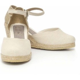 Resim Dolgu Topuk Keten Ön Düz Arka Hasır Sandalet Bej Bej 1274 