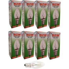 Resim Bizim 8 Adet 10 Watt E14 Duy Renkli Şeffaf C7 Mum Ampül Sarı 