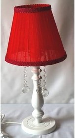 Resim TEKAY AYDINLATMA Beyaz Ahşap Ayaklı Kırmızı Başlıklı Yatak Odası Taşlı Abajur Ahşap Abajur KIRMIZI 