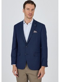 Resim İmza Lacivert Mono Yaka Armürlü Tam Astar Esnek 4 Drop Comfort Fit Classic Ceket 1002250152 Lacivert 