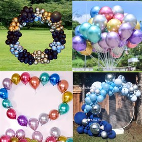 Resim 50 Set Karışık Renkli 10 İnç Metalik Lateks Balonlar, Doğum Günü Partileri, Açık Hava Düğünleri, Kutlamalar ve Açılış Törenleri için Krom Kauçuk Balon Kemerleri, Doğum Günü Balonları 