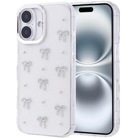 Resim Apple Uyumlu iPhone 16 Telefon Kılıfı Şeffaf Simli Tasarım Kapak Fiyonk, Kiraz, Yıldız, Lale Desenli 