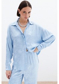 Resim Sateen Jakarlı Saten Gömlek - Bebe Mavi-136039 Bebe Mavi 