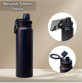 Resim Paslanmaz Çelik Termos 780 Ml-manyetik Telefon Tutuculu Siyah 