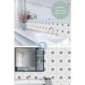 Resim Technojet Kendinden Yapışkanlı Karo Pvc Mutfak Banyo Tezgah Kaplama Sticker 6ADET 20CM×20CM 