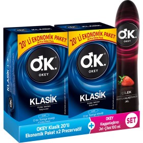 Resim Okey Klasik 40'lı Prezervatif & Çilek Jel 100 ml 