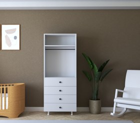 Resim Lilya Bebek Odası Dolap - 2 Kapaklı 4 Çekmeceli Askılık Dolap (Suntalam) - Beyaz / 60 cm / 30 cm 
