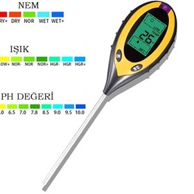 Resim Hubstein 4lü Toprak Ph Ölçer Sıcaklık Ölçer Nem Ölçer Işık Ölçer Pilsiz Toprak Test Aleti 