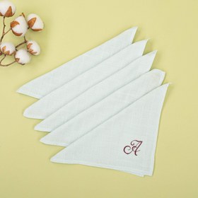 Resim 5'li A Harf Nakışlı Mendil Set - Su Yeşili Muslin 