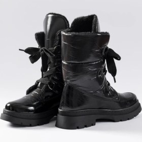 Resim White Line Siyah Kırışık Kadın Kar Botu 