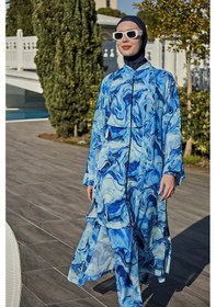 Resim Remsa Mayo Remsa Tesettür Mayo Üzerine Tek Kaftan Kimono Pareo Rp010 Nil Mavi 