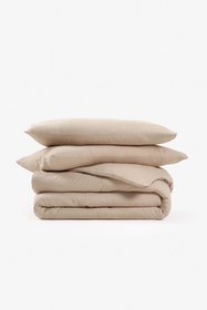 Resim Yıkanmış Keten Nevresim Seti Kum Beji - King Ebat 240x220 cm 