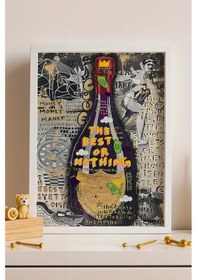 Resim The Best Or Nothing Çerçeveli Tablo Dom Pérignon Şişesi Bar İçki Köşesi Dekoru Street Art 