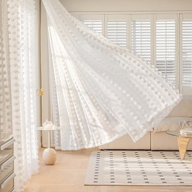 Resim Fransız Tarzı Oturma Odası Yatak Odası Beyaz Tül Perde Balkon Çocuk Odası Işık Filtreleyen Dekoratif Pencere Çubuk Cebi 