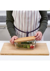 Resim 2 Parça Bambu Kapaklı Vakumlu Cam Saklama Kabı 1lt 21x15x7cm Şeffaf 