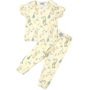 Resim Berkiddo Unisex Bebek Sarı Timsah Desenli Kısa Kollu Pijama Takımı 
