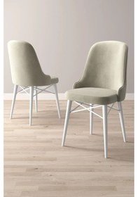 Resim Nova Serisi, 4 Adet Krem Mutfak Sandalyesi, Beyaz Gürgen Ayak, 1. Sınıf Babyface Kumaş 