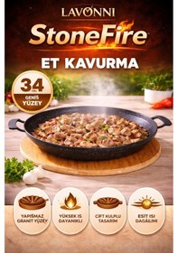 Resim StoneFire 34 Cm Granit Sac Tava | Çift Kulplu Bazlama, Gözleme ve Kavurma Tavası 