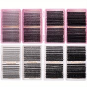 Resim DIY Kabarık Kirpik Uzatma Kiti - Karışık Uzunluklar 10-18mm, Doğal Hacimli Tekli Kirpikler 4 Yoğunluk Stili (10D+20D/30D/40D/50D/80D+100D), Başlangıç Dostu & Yeniden Kullanılabilir, D-Kıvrım 