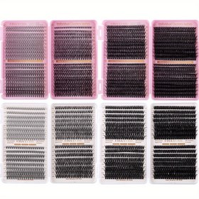 Resim DIY Kabarık Kirpik Uzatma Kiti - Karışık Uzunluklar 10-18mm, Doğal Hacimli Tekli Kirpikler 4 Yoğunluk Stili (10D+20D/30D/40D/50D/80D+100D), Başlangıç Dostu & Yeniden Kullanılabilir, D-Kıvrım 