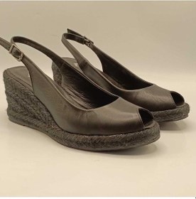 Resim Terre Siyah Deri Dolgu Topuk Sandalet Siyah 