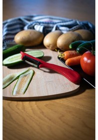 Resim Solingen Simli Kırmızı Dikey Soyacak Paslanmaz Alman Çeliği, Ergonomik Sap, Çift Yönlü Kesici Ağız-197 Kırmızı 