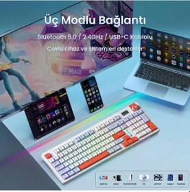 Resim Aula S98 Pro 3 Modlu Rgb Hot Swap Mekanik Nimbus V3 Switch Kablosuz Makrolu Klavye Turuncu 