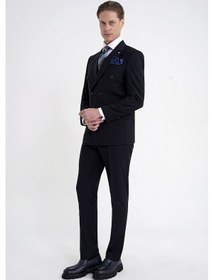 Resim Efor Slim Fit Çift Yırtmaç %95 Pamuk Lacivert Çizgili Kruvaze Takım Elbise Tk 945 