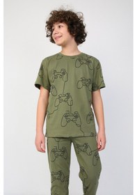 Resim Zuzunga Kısakollu Play Console Desenli Erkek Çocuk Pijama Takımı Alt-üst Kahverengi 