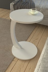 Resim Limnizza Tekerlekli Yuvarlak C Sehpa Koltuk Yanı Laptop Masası Modern Zigon Yan Sehpa Salon Ofis 