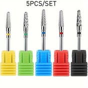 Resim 5 adet Tırnak Matkap Uçları 3/32" Tungsten Karbür Freze Kesici Küçük Konik Tırnak Eti Temizleyici Elektrikli Tırnak Törpüsü Tırnak Eti Temizleme Araçları 