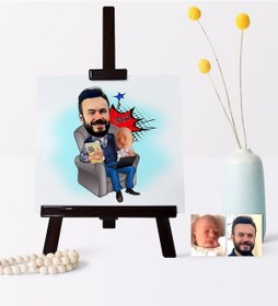 Resim Babalar Gününe Özel Baba Oğul Karikatür 19 x 28 CM Ahşap Şovale - 1 