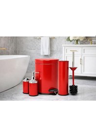 Resim Vinoks Eko Serisi 4' Lü Banyo Seti Çöp Kovası+kolozet Fırçası+sabunluk+fırçalık Kırmızı Kırmızı 