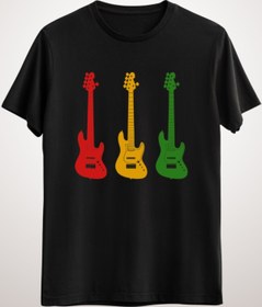 Resim GreenMint Unisex Siyah Habb Ts Rastafarian Rasta Gitar Guitar For Reggae Lovers 