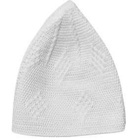 Resim 50'li Dokuma Örgü Desenli Takke Kaliteli Namaz Takkesi Beyaz 