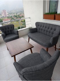 Resim Azra Aksesuar Çay Seti Koltuk Takımı - Keten Kumaş - Ahşap Ayak - Gürgen Iskelet - Gri 