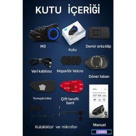 Resim L'edoren Maxto M3 Intercom 360 Derece Dönen Kask Klipsli Kameralı Motosiklet Kask Intercomu 