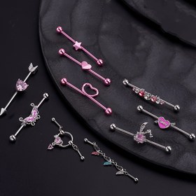 Resim 1 adet 38mm Kalp Endüstriyel Barbell Küpe - Paslanmaz Çelik Uzun Kulak Çivileri, Parıltılı Detaylar, 14 Gauge, Y2K Gotik Tarz, Partiler ve Hediyeler için Mükemmel, Parti Aksesuarları, Y2K Modası, Dayanıklı Takı, Kadınlar için Kelebek Saç Klipsi, Endüstriyel Delme Takı 