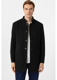 Resim Hakim Yaka Siyah Yünlü Regular Erkek Kaban Siyah 