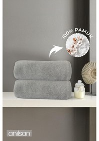 Resim 2'li Gri Banyo Havlusu - 70x140 Cm, 490 Gr, %100pamuk, Spa Ve Otel Havlusu Gri 