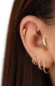 Resim Cherry By Özkonak Üç Taşlı Kruvasan Tragus Piercing Sarı 