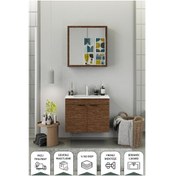 Resim Biani Fix Loft 75 Cm Banyo Dolabı,Seramik Lavabolu, Aynalı,Lavabo Dahil,Mdf,Aybe Kahve 