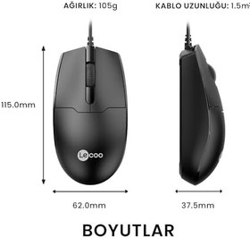 Resim Lecoo MS101 USB Kablolu 1200DPI 3 Tuşlu Optik Mouse - PC, Mac, Dizüstü Bilgisayar ile Uyumlu, Tak Çalıştır Kolay Bağlantı, Sağ ve Sol Elle Kullanıma Uygun, Kompakt Mouse Siyah 